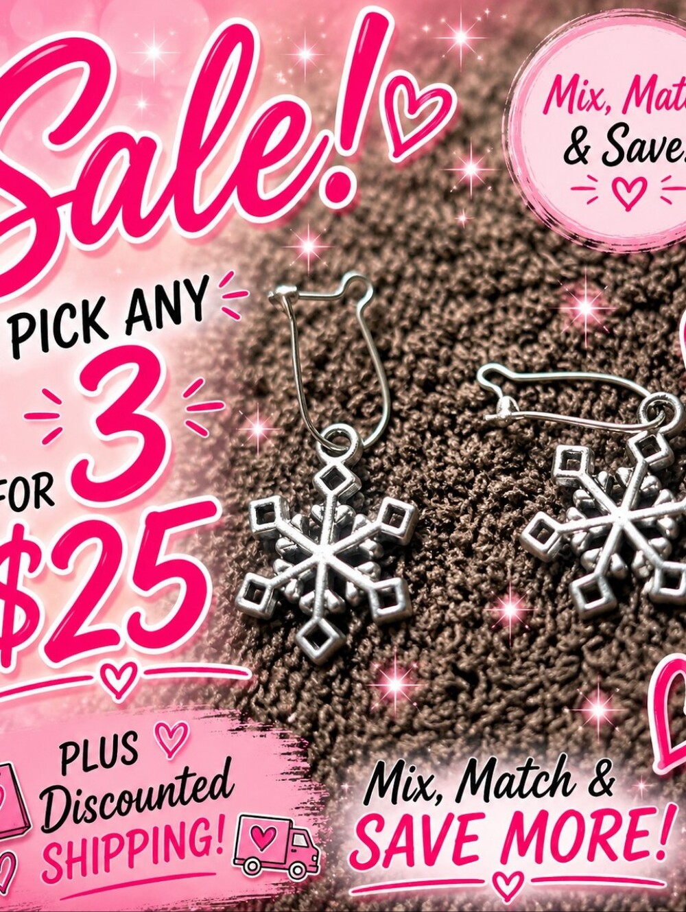 Vintage Snowflake Dangle Earrings Silver Tone Clear Crystal Winter Holiday State